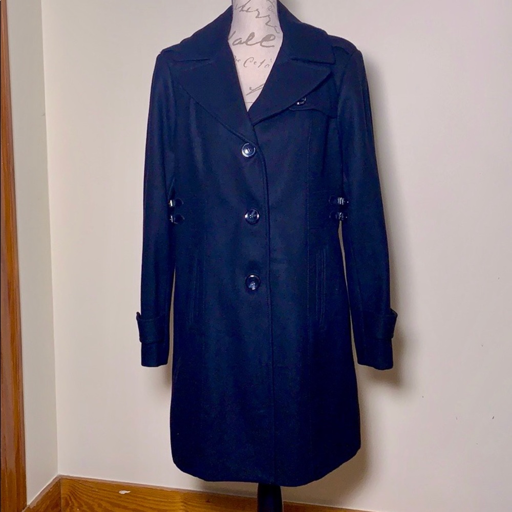 Kenneth Cole Black Long Pea Coat